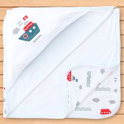 Doreme Interlock Knit Hooded Towel and Wrapper With Boat Print L 81 x B 81 cm - Light Blue-picture-17