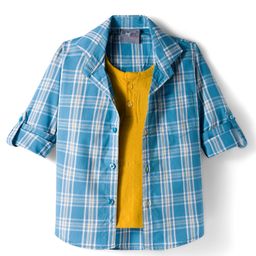 Dapper Dudes Full Sleeves Checked Shirt With Attached Tee - Blue-picture-16