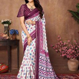 Lookmark Ethnic Motifs Print Saree with Blouse Piece-image-60