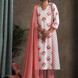 Khushal K Women Floral Printed Regular Straight Kurta & Palazzos With Dupatta-56