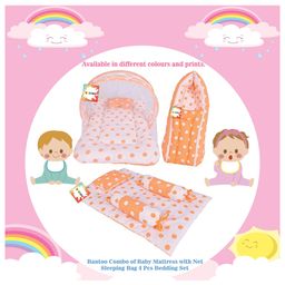 Kwitchy Combo of Baby Mattress with Net Sleeping Bag 4 Pcs Bedding Set - Orange image 2
