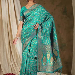 HERE&NOW Woven Design Zari Silk Blend Designer Banarasi Saree-picture-34