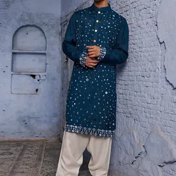 Agrajain Men Embroidered Regular Mirror Work Kurta with Salwar-11