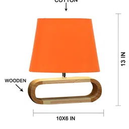 Devansh Red & Beige Textured Wooden & Cotton Frusturical Shaped Table Lamp image 4