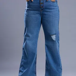 Turning Blue Women Flared High-Rise Mildly Distressed Light Fade Jeans-image-51