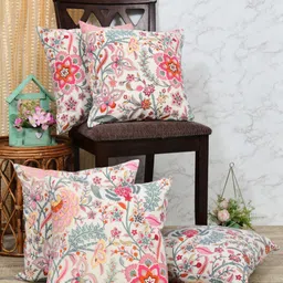Clasiko Pink & White 5 Pieces Floral Printed Cotton Square Cushion Covers-19