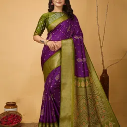 Panzora Woven Design Kanjeevaram Saree With Unstitched Blouse Piece-image-29