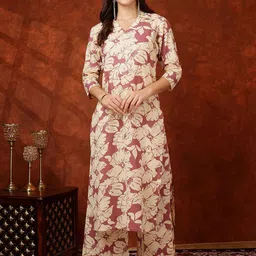 KALINI Floral Printed V-Neck Straight Kurta with Palazzo-picture-22