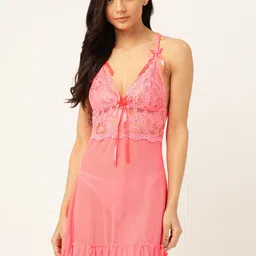 Sweet Dreams Pink Self Design Sheer Baby Doll-19