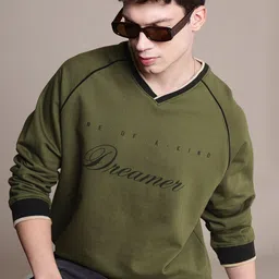 WROGN Typography Printed V-Neck Oversized Sweatshirt-picture-10