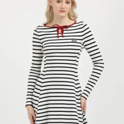 TOMMY HILFIGER Navy & White Striped A Line Dress-image-73
