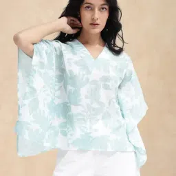 RAREISM Green Linen Printed Short Sleeves Top-image-37
