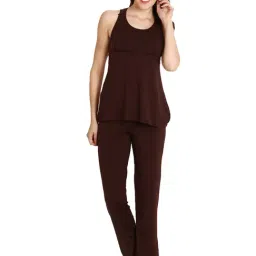 Soie Brown Round Neck Tank Top With Pyjama Set-image-47