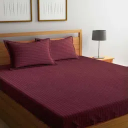 Mark Home Classic Stripes Maroon Cotton 200 TC Bed Sheet Set-picture-12