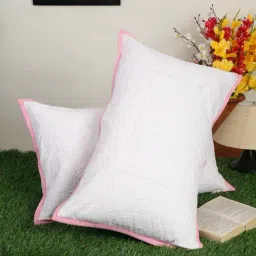 HOSTA HOMES Pink & White Cotton 140 TC 'Zipped' Pillow Covers - Set of 2-image-96
