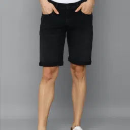 Louis Philippe Black Cotton Slim Fit Shorts-picture-30