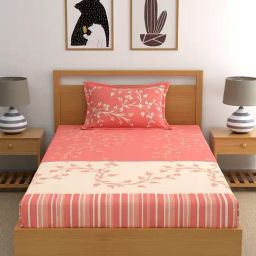Dreamscape Floral Peach 140 TC Cotton Single Bed Sheet with 1 Pillow Cover-image-75