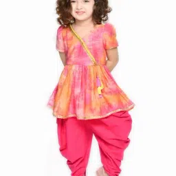 Saka Designs Kids Orange & Magenta Tie Dye Jhabla with Dhoti-image-11