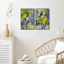 999Store Yellow & Blue Vinyl Wall Painting Panel with Fibre Frame - Set of 2-25