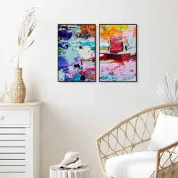 999Store Multicolor Vinyl Wall Painting Panel with Fibre Frame - Set of 2-image-61