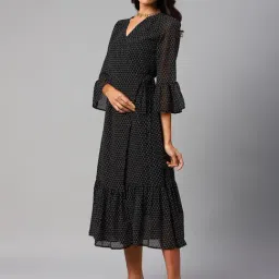 Cottinfab Black Printed Wrap Georgette Dress-image-31