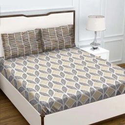 BELLA CASA Genteel Floral Beige 180 TC Cotton King Bedsheet with 2 Pillow Covers-image-57