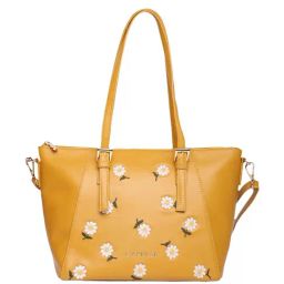 Caprese Kyle Ochre Faux Leather Floral Shoulder Handbag-image-28