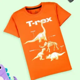 Kiddopanti Orange Boys Cotton Printed Round Neck Tee-image-73