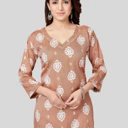 Saree Swarg Peach Printed Straight Kurti-image-97