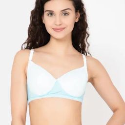 Clovia Blue & White Printed Full Coverage Non-Wired T-Shirt Bra-image-5