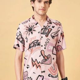 People by Pantaloons Cameo Pink Slim Fit Printed Shirt-image-79