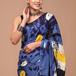 Crafts Moda Blue Pure Cotton Printed Sarees-image-13
