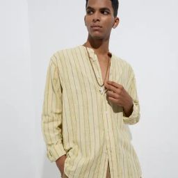 ETA by Westside Yellow Stripe Detailed Relaxed-Fit Cotton Shirt-image-73