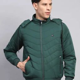 Monte Carlo Green Regular Fit Quilted Hooded Jacket-image-69