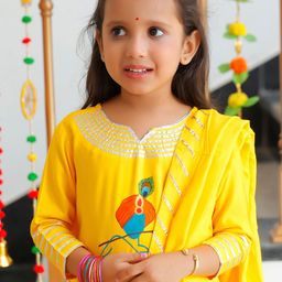 Thread & Button Girls Printed Regular Kurta with Trousers & With Dupatta image 2
