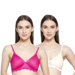 AROUSY Pink & Beige Cotton Lace Work T-Shirt Bras - Pack Of 2-picture-14