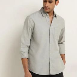 WES Casuals by Westside Light Sage Solid Relaxed Fit Shirt-image-27
