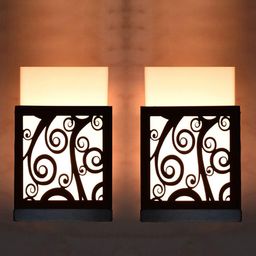 Gojeeva Black 2 Pieces Floral Textured Wooden Square Shaped Wall Lamps-18