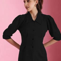 SELVIA Black Plain Shirt-image-2