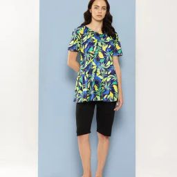 Aarika Green Nylon Printed Short Sleeves Swimsuit With Cap-image-37