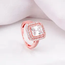 GIVA 925 Silver Rose Gold Cubic Solitaire Statement Ring for Women & Girls-image-71