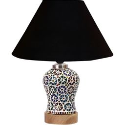 Devansh Black Printed Wooden Frustum Shaped Table Lamp With Mosaic Glass Base-50