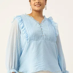 Antheaa Curve Plus Size Self Design Ruffles Chiffon A-Line Top-23