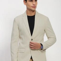 SHOW OFF Beige Cotton Slim Fit Solid Blazer-image-97