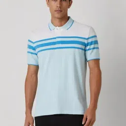 Van Heusen Blue Cotton Regular Fit Striped Polo T-Shirt-picture-29