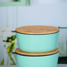 Stehlen Green Melamine Storage Bowl with Airtight Wooden Lid - Set of 2-image-16