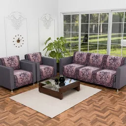 Myntra Elegant Homes Brown & Purple 10 Pieces Printed Cotton 5 Seater Sofa Covers-18