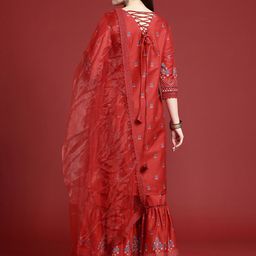 Anouk Ethnic Motifs Printed Kurta with Sharara & With Dupatta image 4