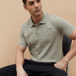 Code By Lifestyle Sage Green Regular Fit Polo T-Shirt-picture-30