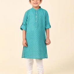 Fabindia Kids Teal Printed Full Sleeves Kurta-image-23